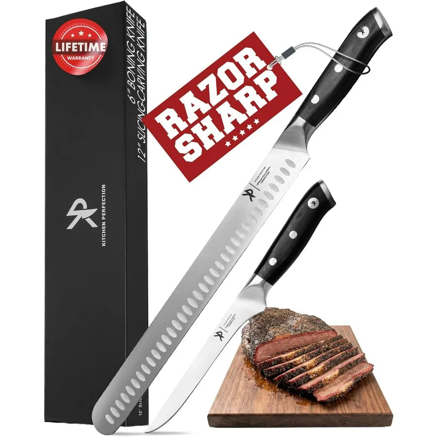 Premium German Stainless Steel Superior BBQ Carving Set With BrisketSlicingKnife