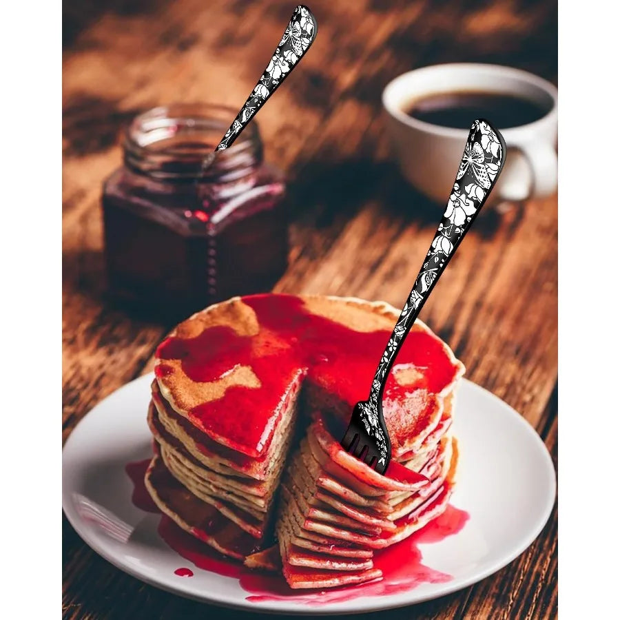 48Piece Black Silverware Set with Steak Knives Stainless Steel Cutlery Flatware Set for 8 Utensil Sets Include Forks Spoons and