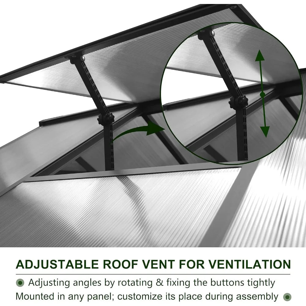 Outdoor AluminumAlloy Greenhouse Kit With Adjustable Roof Vent PolycarbonatePanels