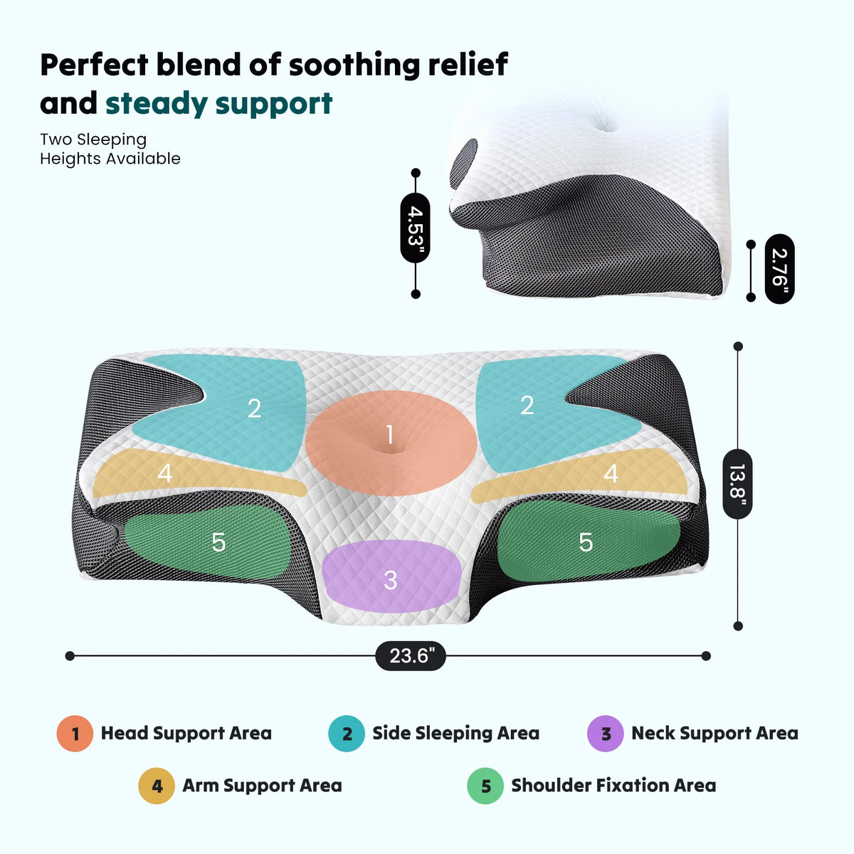 JHK Ergonomic Memory Foam Cervical Pillow With Cooling Pillowcase Two Heights