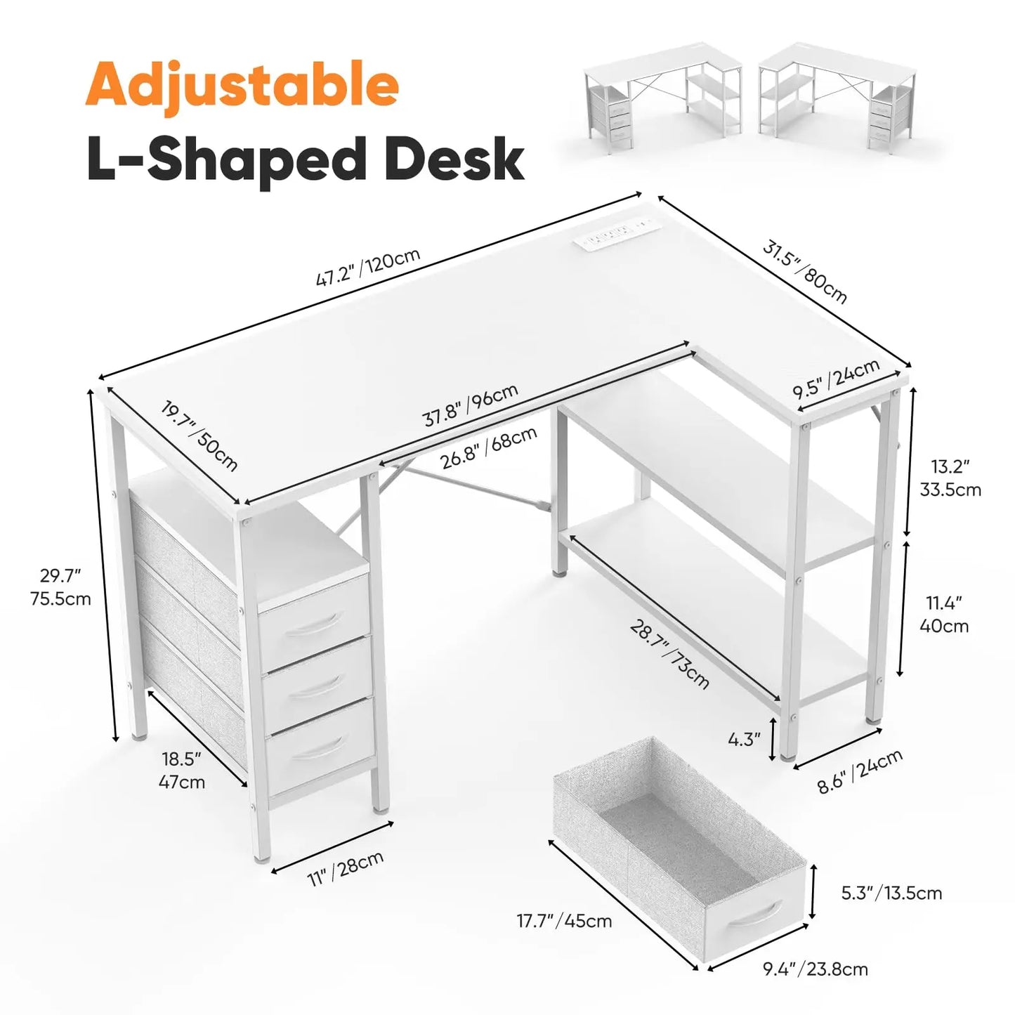 JHK L Shaped Desk With Beneficial Ergonomic Organization FacilitiesPlus PowerOutlet