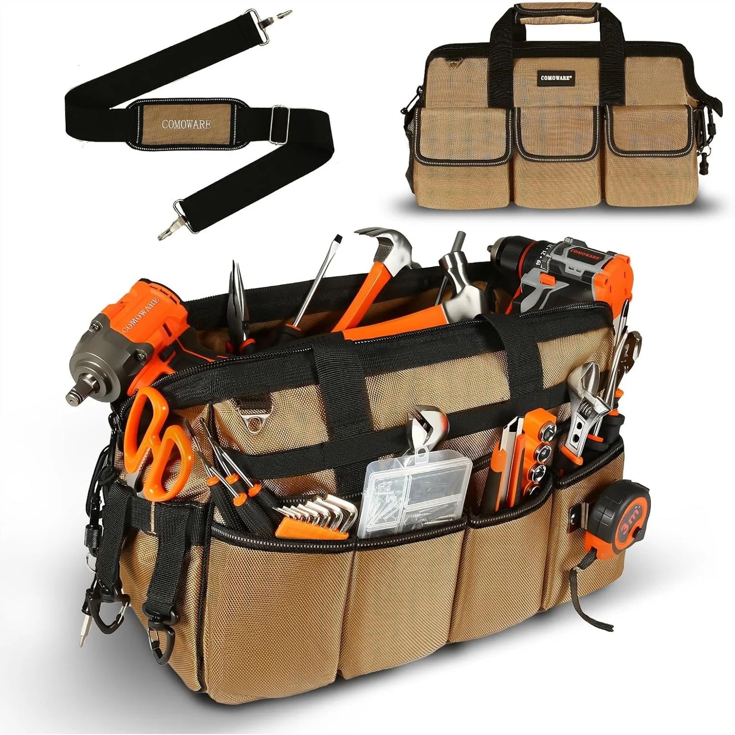 Heavy Duty 16 Inch Tool Bag Organizer With 19 Pockets And Adjustable Strap For Onsite Use