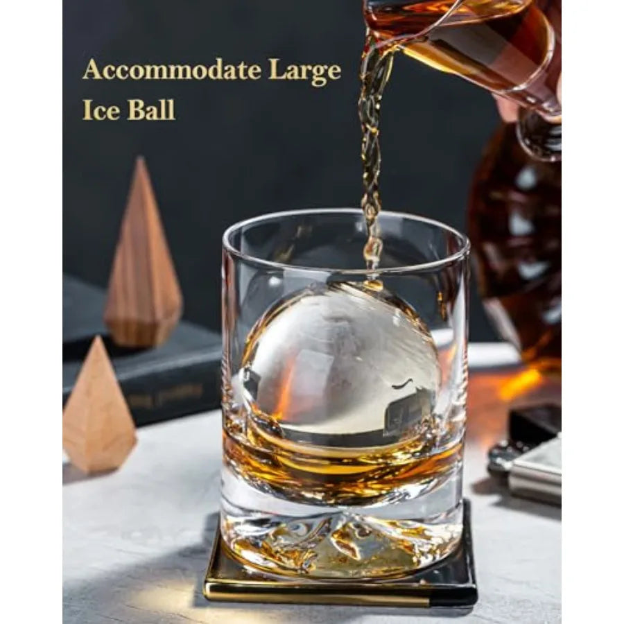 Hand Blown Crystal Double Old Fashioned Glasses For Whiskey Rocks With Thick Base