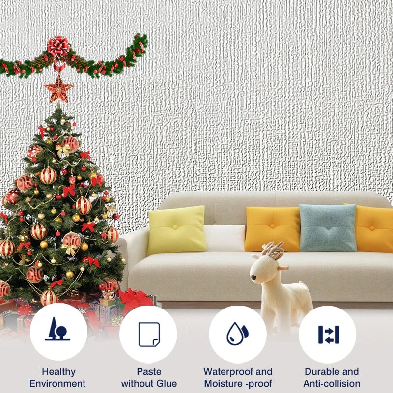 NONECN Linen 3D Foam Wallpaper Self Adhesive PVC Waterproof Wall Covering for Renovation
