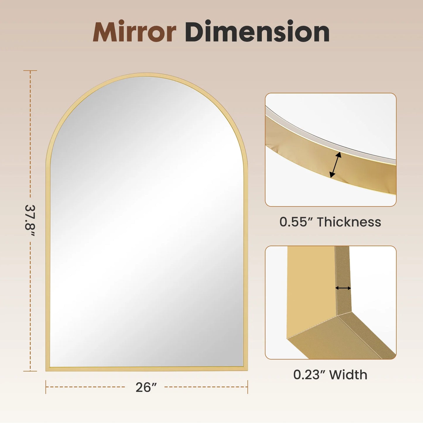 JHK Arched Metal Framed Bathroom Mirror With Architectural Shatterproof Glass For Crystal Clear Reflections