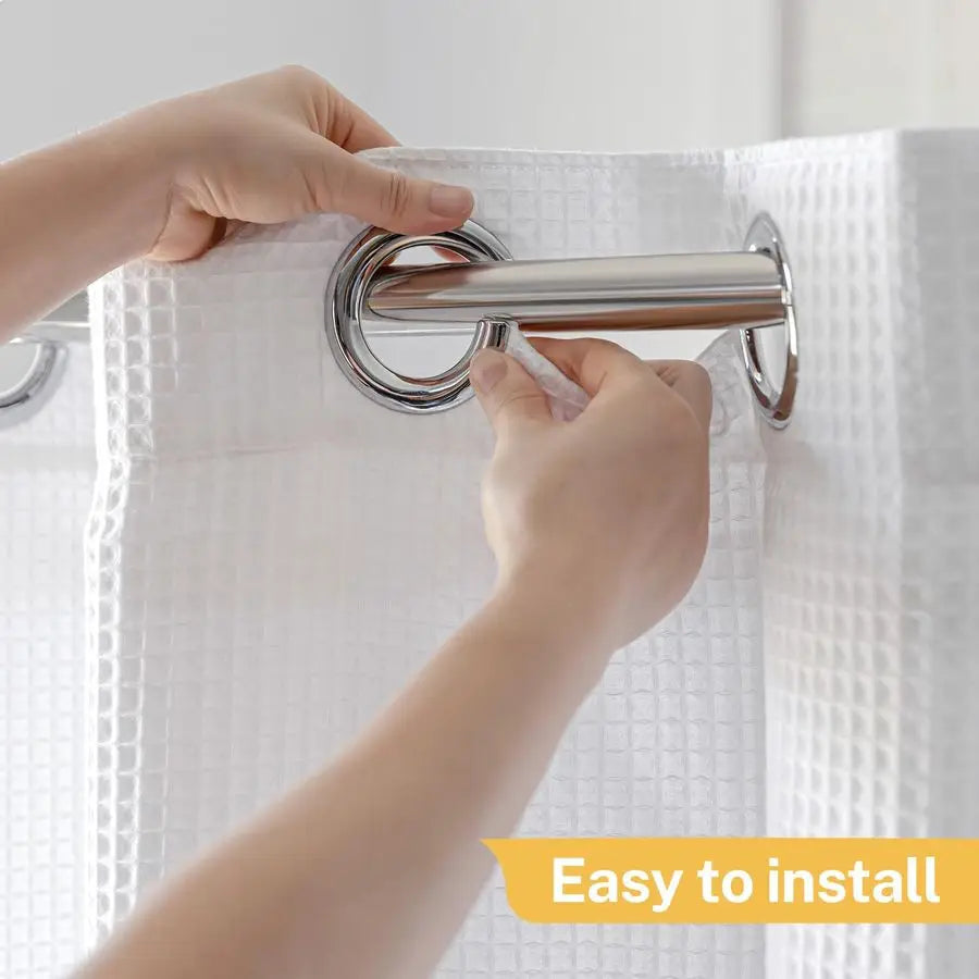 Waffle Shower Curtain No Hooks With Snap In Liner Cotton Blend Fabric Hookless Bath Curtain
