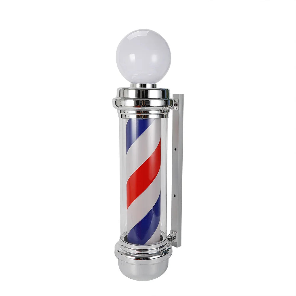 Barber Shop Pole Rotating Light With Red Blue White LED Stripes Wall Mounted Salon Sign 110V