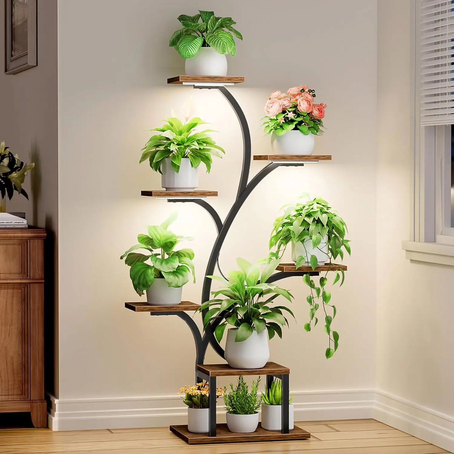 7 Tier Indoor Plant Stand With Grow Lights Corner Shelf For Home And Patio Durable