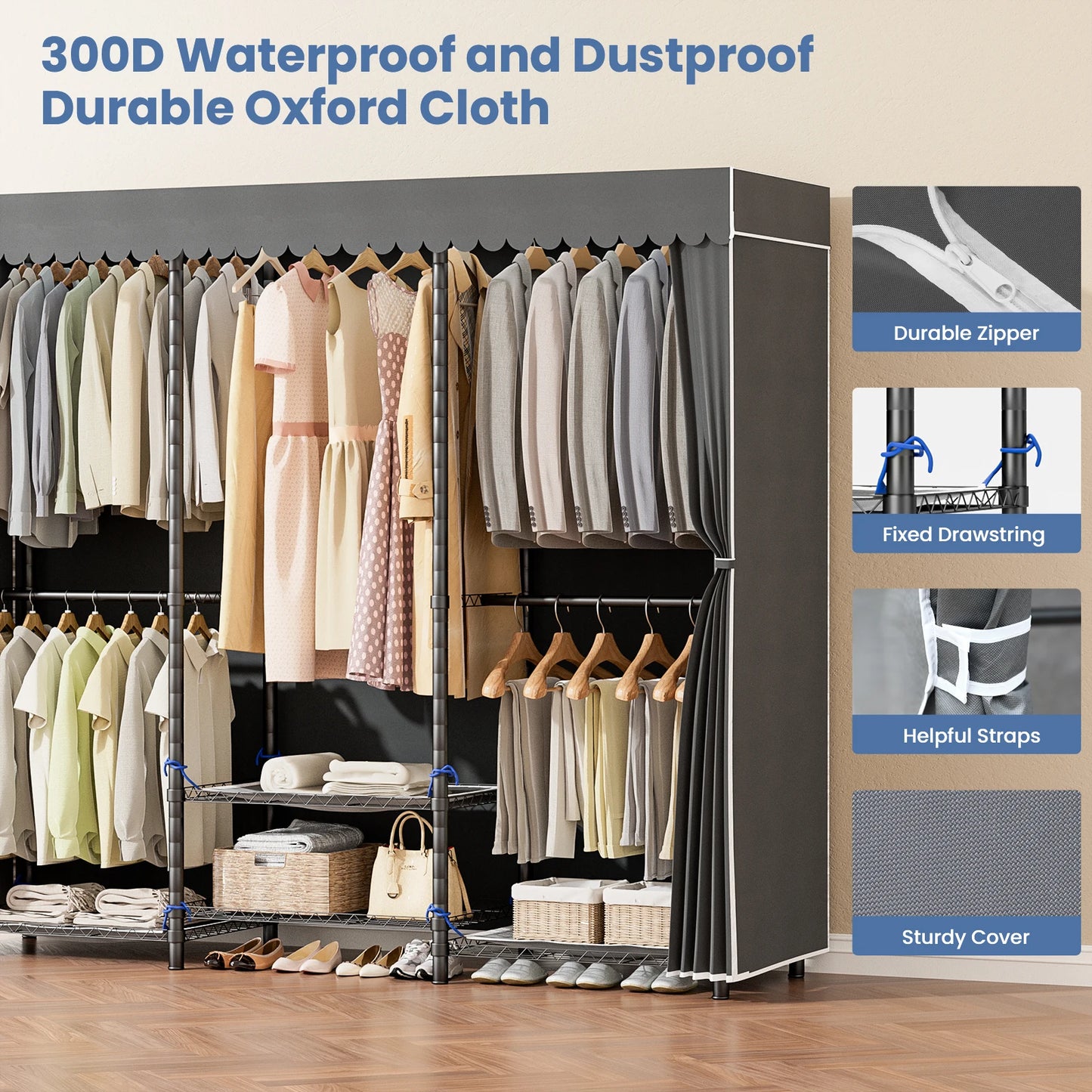 Freestanding Heavy Duty Industrial Grade Wardrobe Clothes Rack Storage Organizer