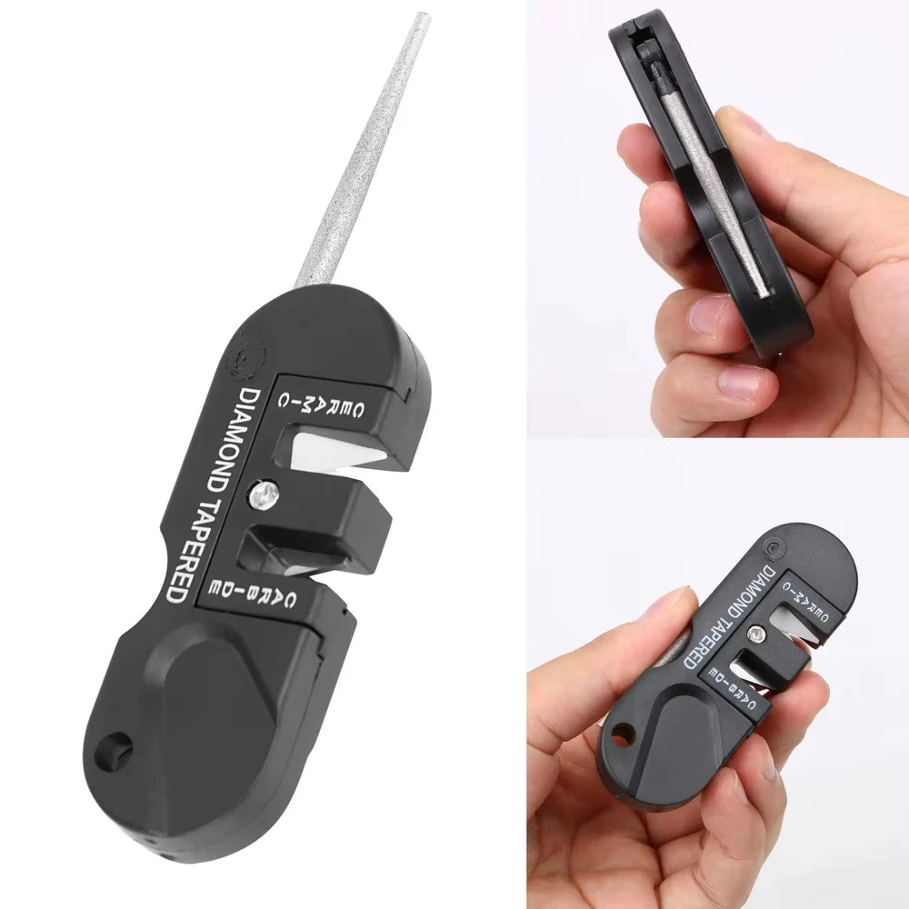 4 In 1 Portable Knife Sharpener With Tungsten Carbide Ceramic Slots And Diamond Rod