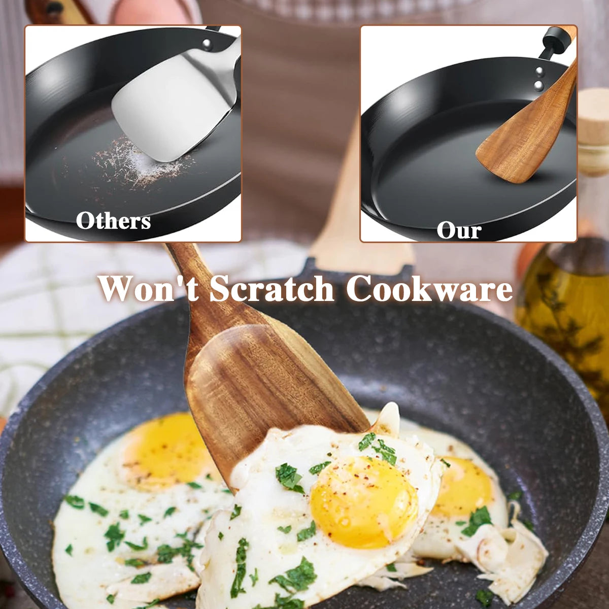 Five Piece Ergonomic Wooden Kitchen Utensils Set for Comfortable Cooking and Easy Prep