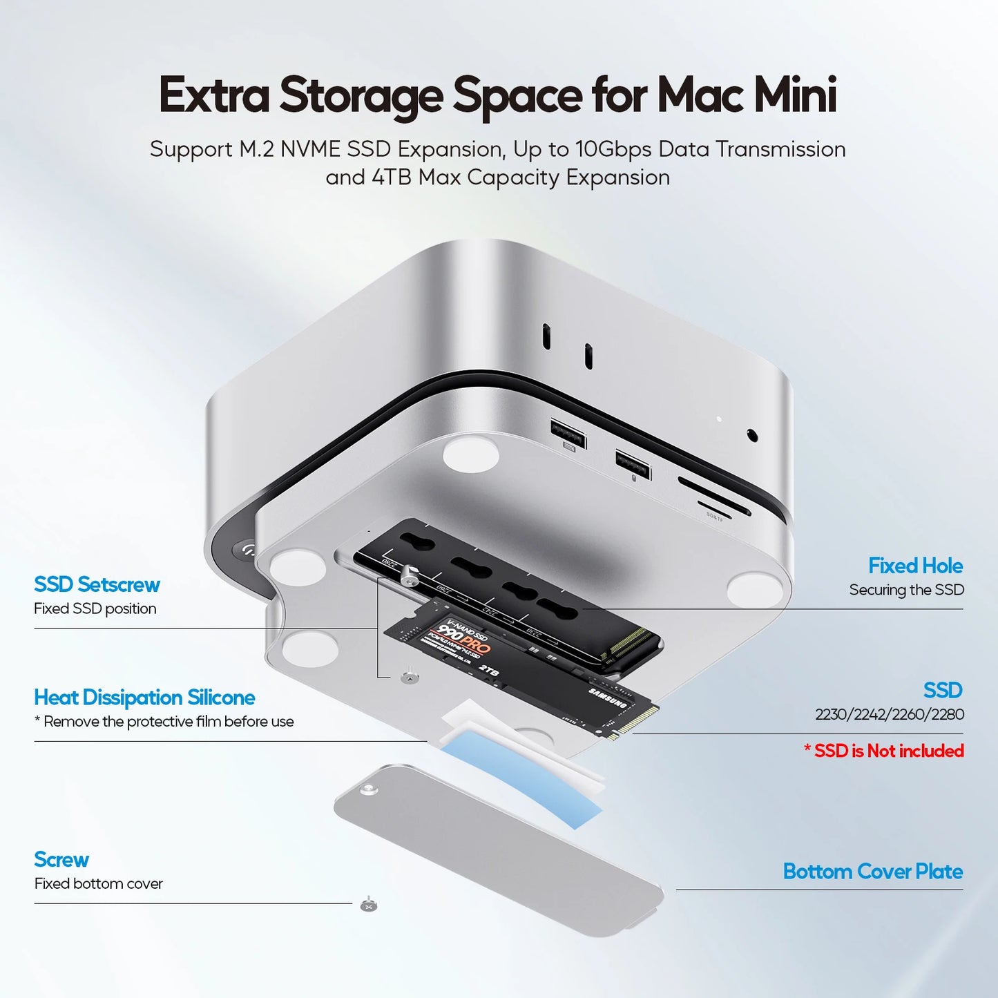 Pulwtop Mac Mini M4 Docking Station USB C Hub 4K 60Hz HDMI NVMe Enclosure Nine In One