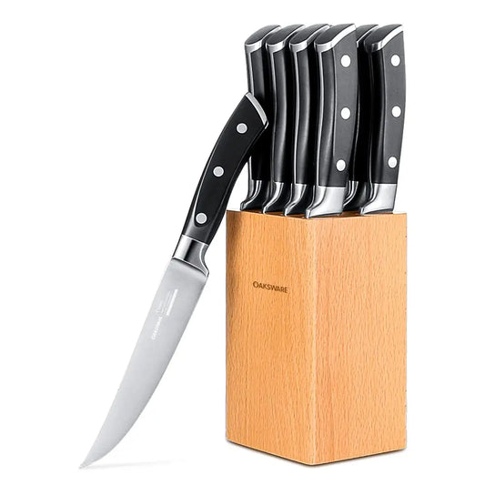Steak Knife Set Of 8 With Beech Block Durable German Non Serrated Stainless Steel Knives For Kitchen