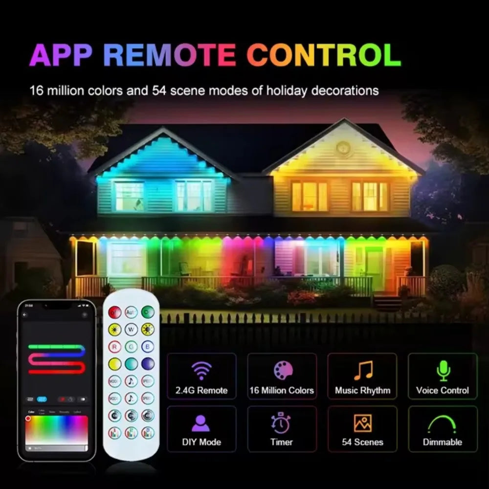 MIMIRGB Outdoor Eaves Light String IP67 Waterproof With App Remote Control And Music Sync For Roof Decor