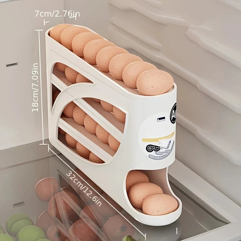 3 Tier Rolling Egg Storage Container For Refrigerator Organizer With Sliding Bottom Tray