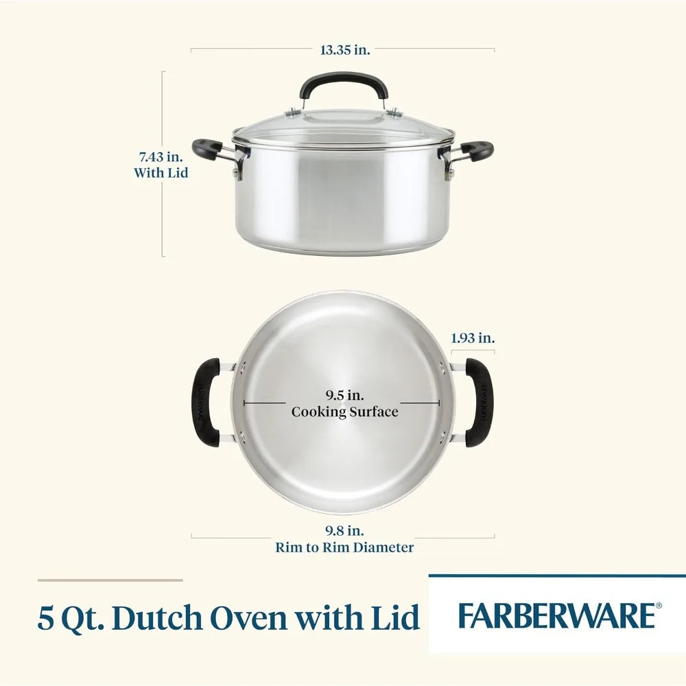 Premium Stainless Steel ProfessionalGrade Dutch CookingOven With Glass Lid InductionCompatible