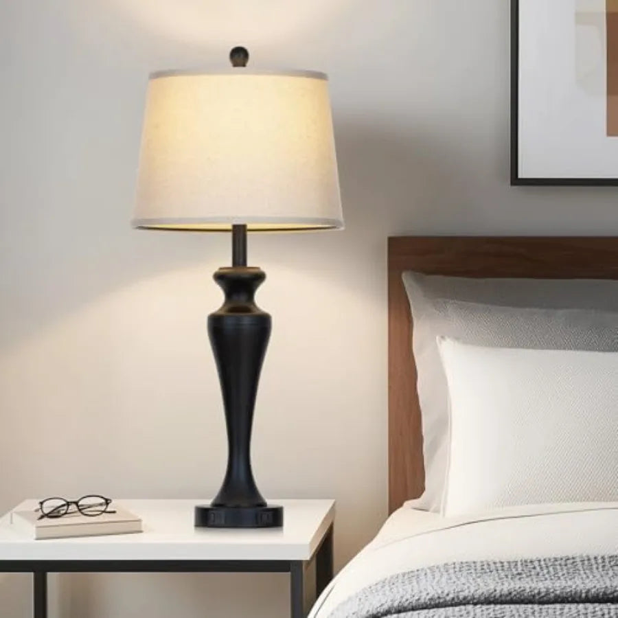 Solar Dimmable Touch Table Lamp With Built In USB And AC Outlet