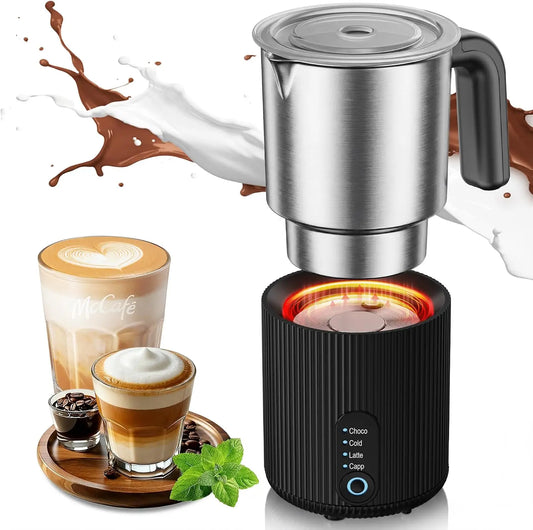 4-in-1 Electric Milk Frother Steamer Hot Cold Foam For Coffee Latte Cappuccino Stainless Steel