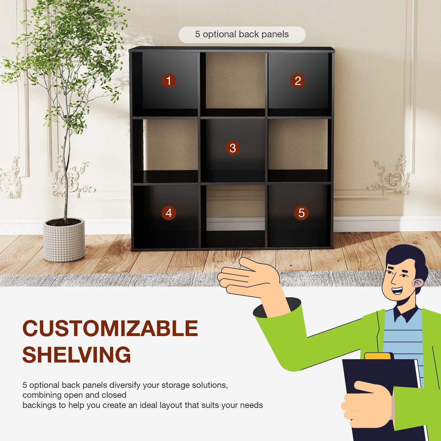 9 Cube Storage Organizer Wooden Bookcase For Living Room Spacious Open Cube Shelving Unit