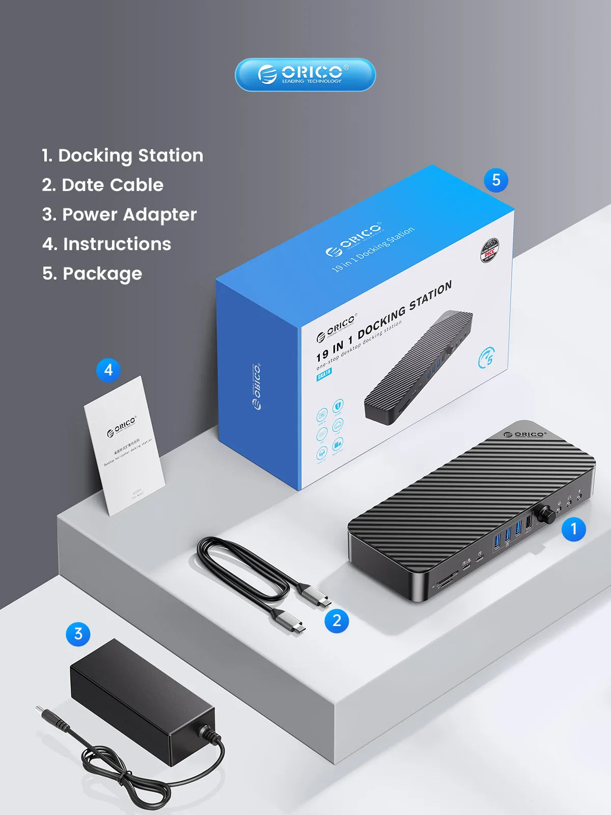 Orico 19 In 1 USB C Docking Station With 4K HDMI VGA Audio RJ45 PD Power Adapter