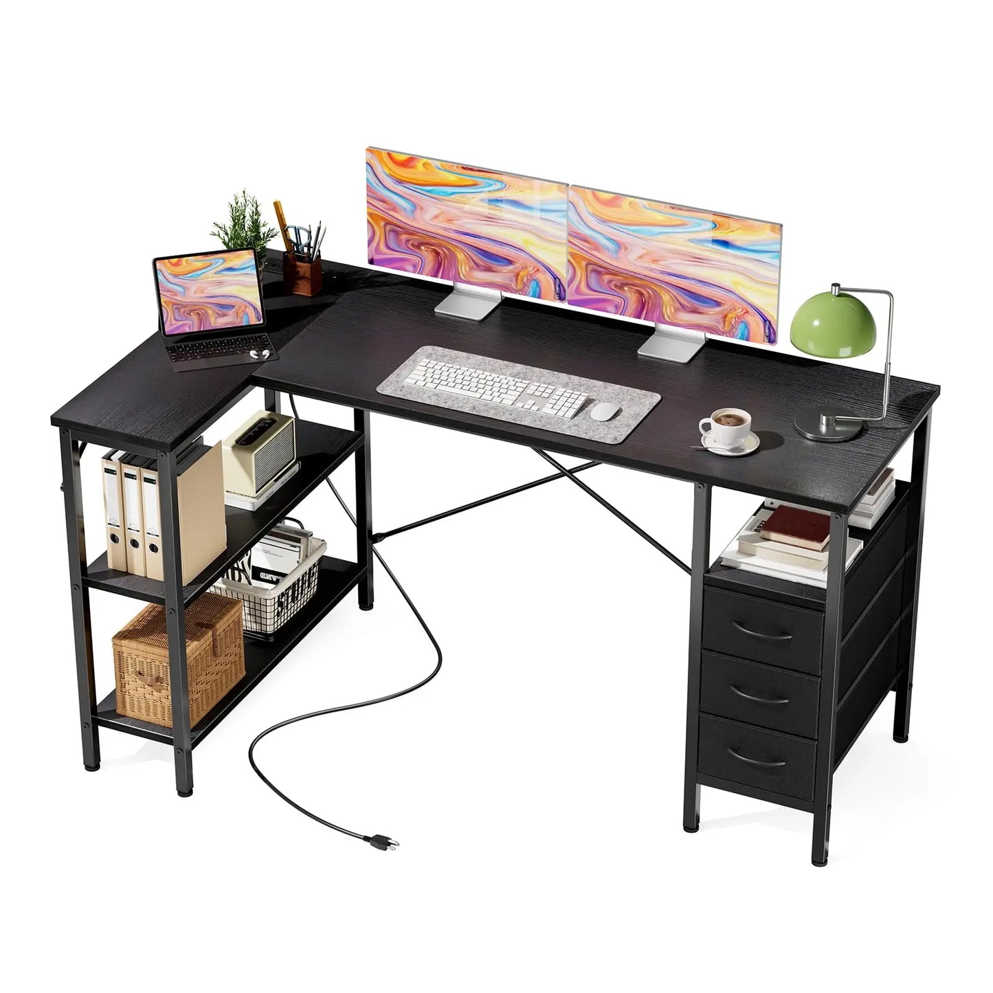 JHK L Shaped Desk With Beneficial Ergonomic Organization FacilitiesPlus PowerOutlet