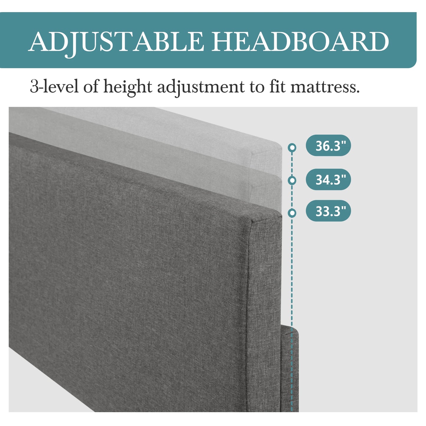 HOOMIC Upholstered Bed Frame With Adjustable Headboard Available In 1400mm 1500mm And 1900mm Widths