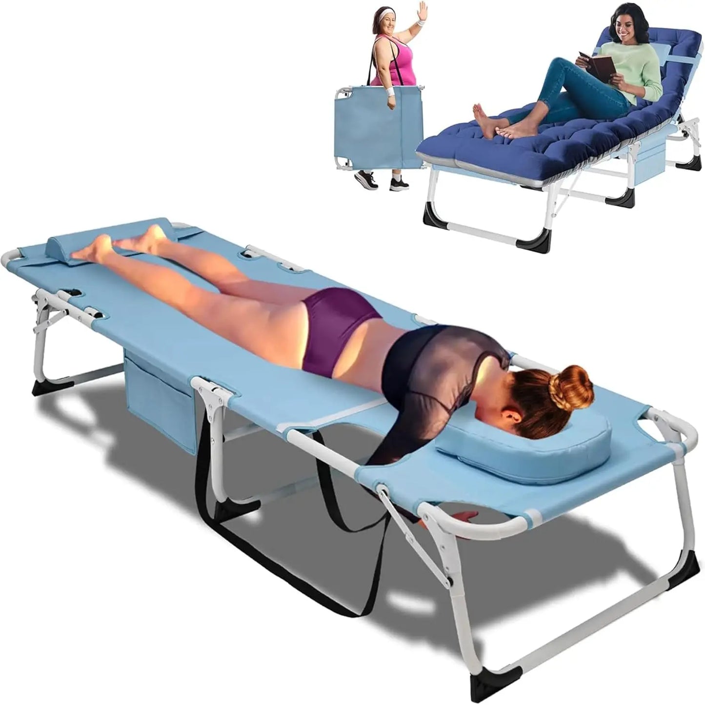 4-In-1 Outdoor Lounge Chair With Face Holes For Tanning Heavy-Duty Recliner Weather-Resistant For Poolside And RV