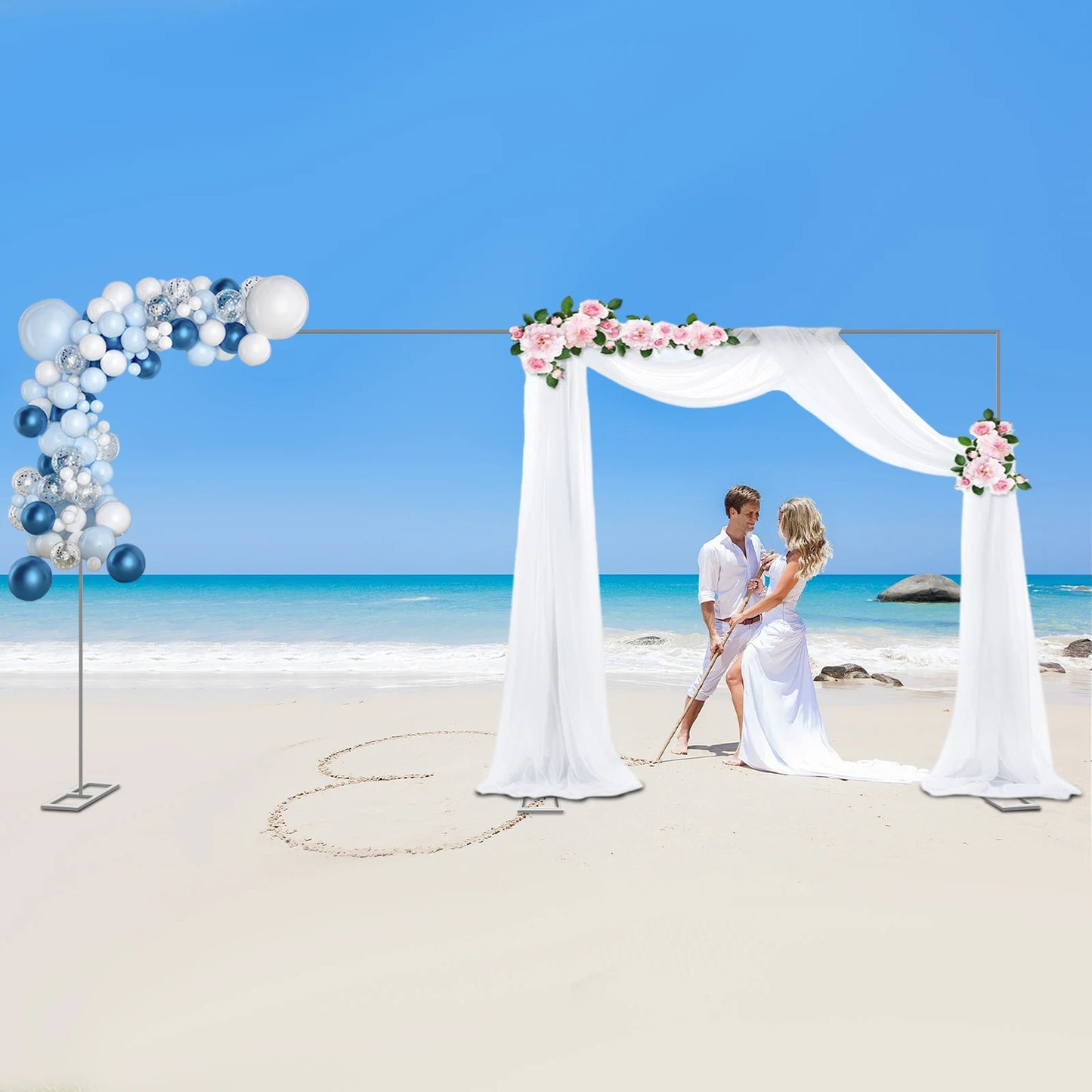 Heavy Duty Wedding Backdrop Stand Arch Frame For Stage 6m By 3m Galvanized Iron Free Standing With Three Bases