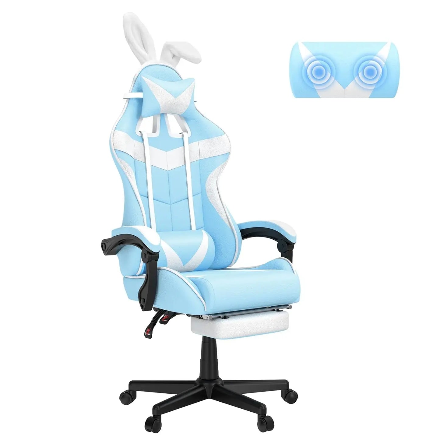 Pink Ergonomic Gaming Chair with Bunny Ears Footrest Headrest Lumbar Support for Home Office PC, Customized