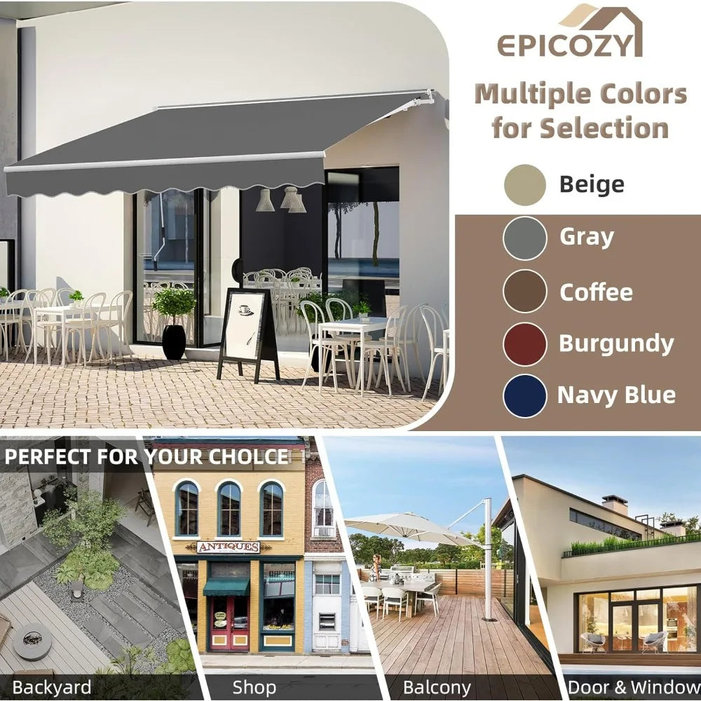 Manual Retractable Patio Awning With Crank Handle For Adjustable Sun Shade 40 To 90 Degrees