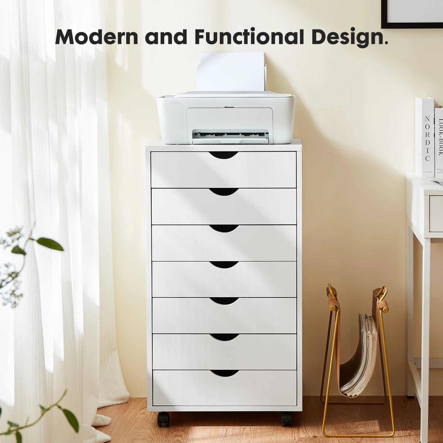 JHK 7 Drawer Chest Nightstand Storage Cabinet On Wheels