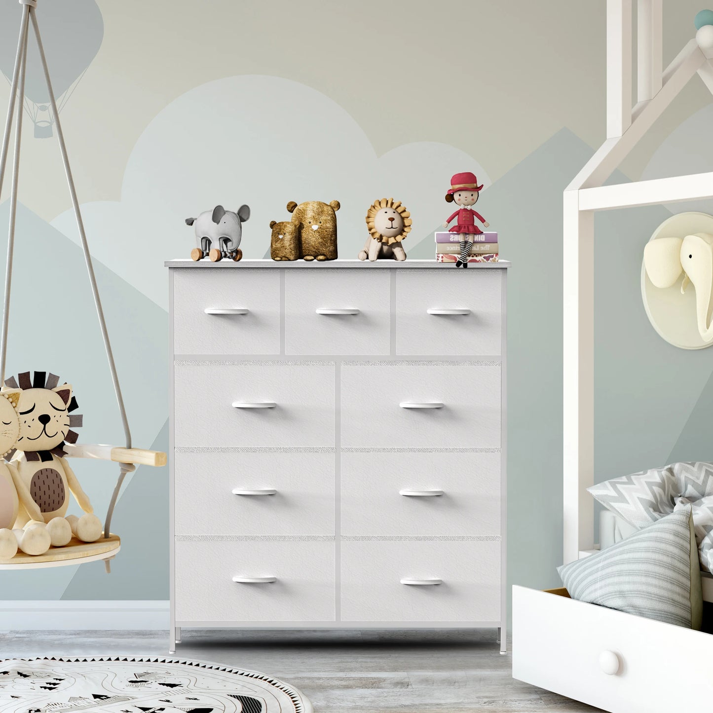 JHK Modern WardrobeSystem With Nine Fabric Storage Drawers DresserChestUnit Cabinet
