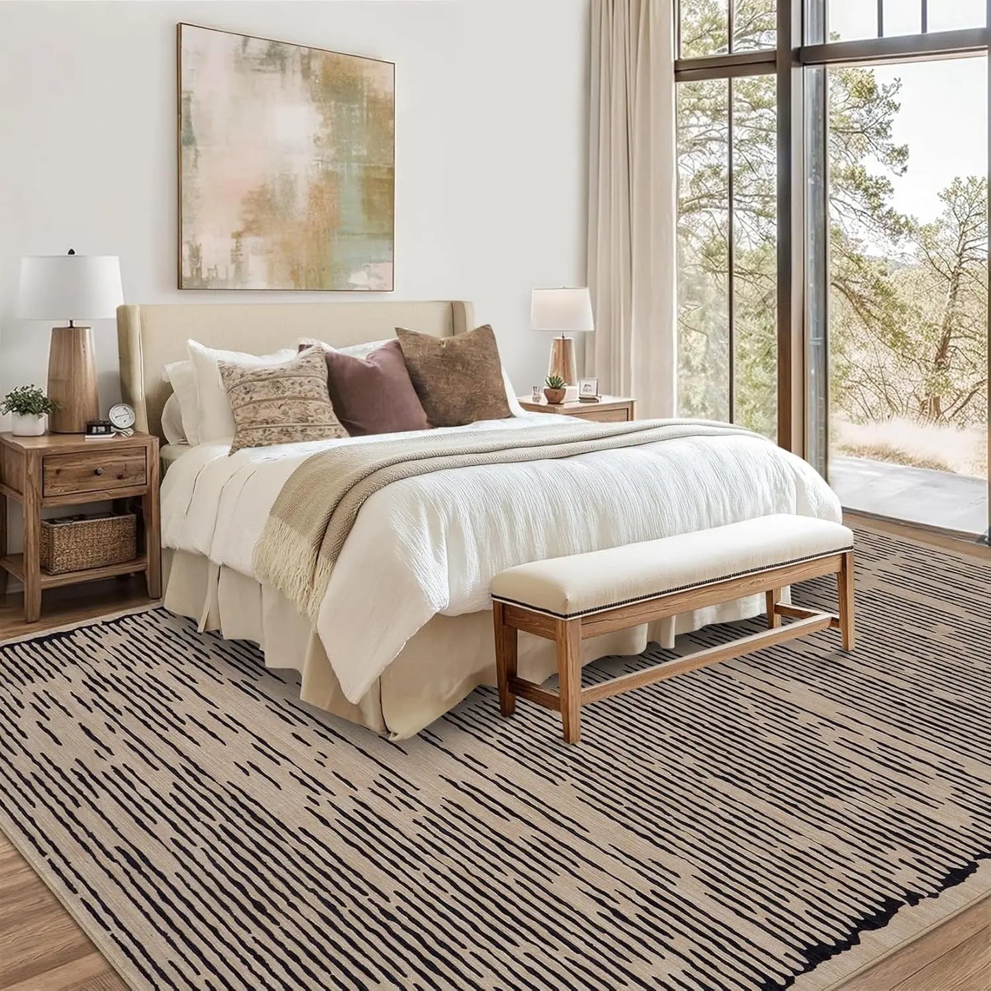 HiMISSH Modern Stripe Rug Non Slip Low Pile Living Room