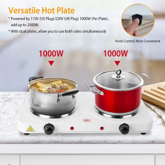 CHUBAN Double Electric Burner 2000W Portable Hot Plate Countertop Stove