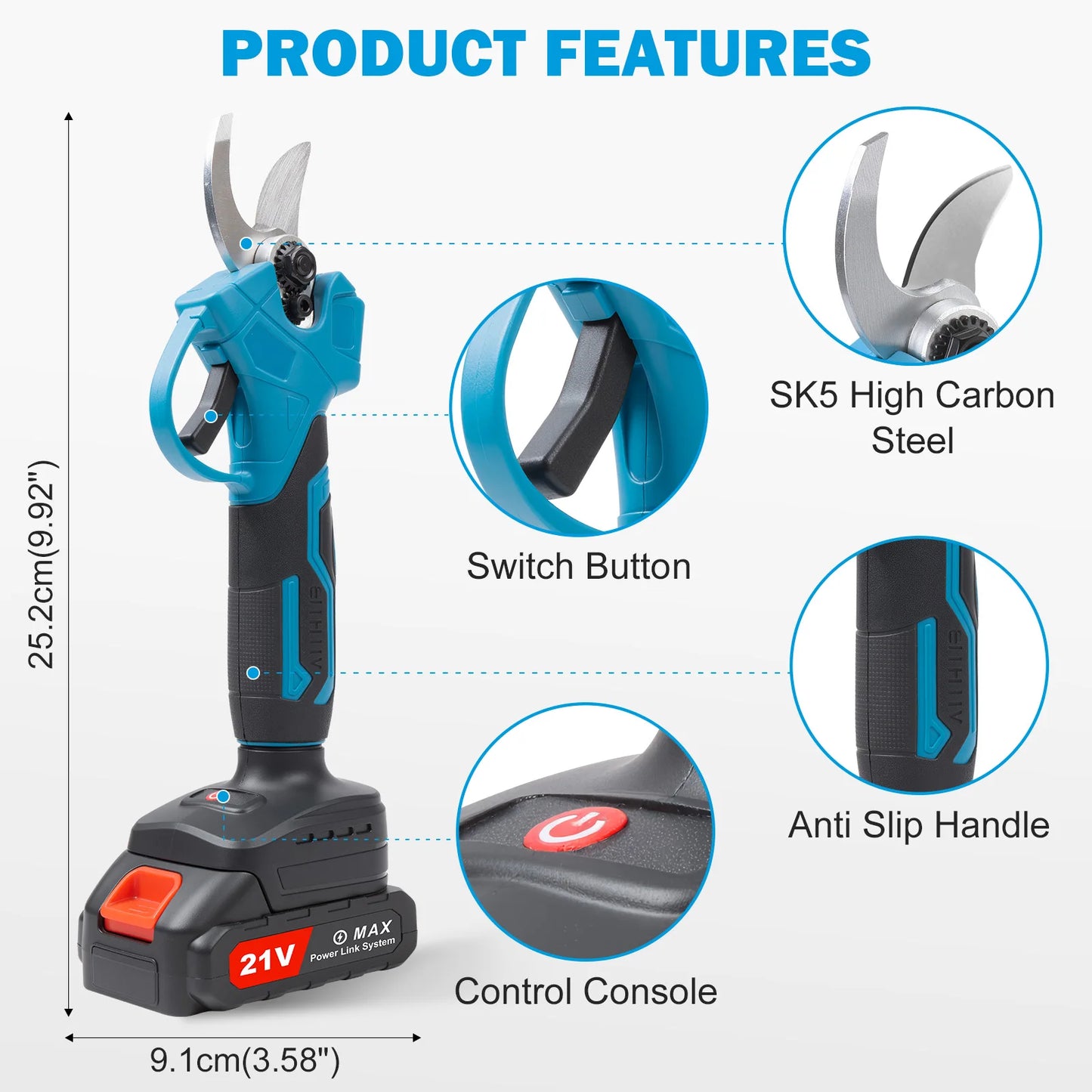 Brushless Electric Pruning Shears With 21V 2Ah Battery For 40mm Branch Cutting High Torque