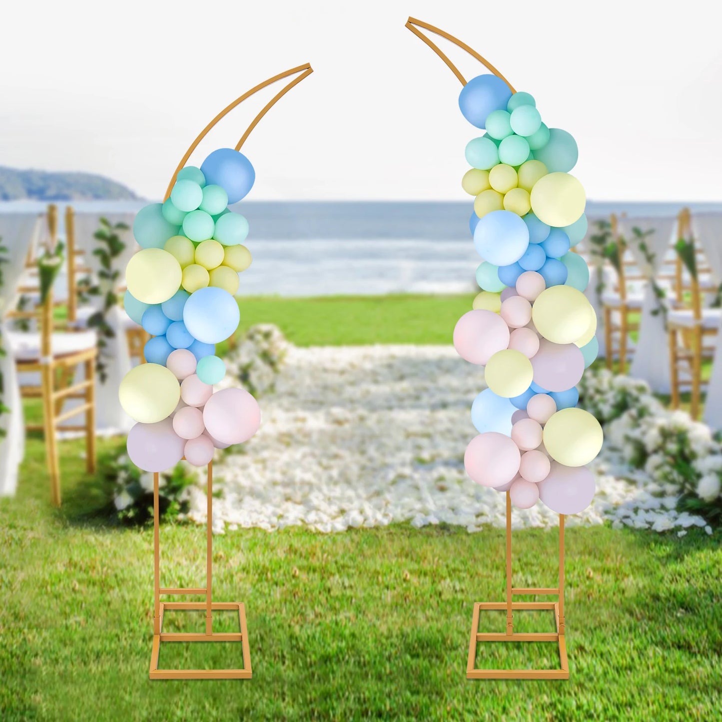 Wedding Arched Backdrop Stand Set Metal Floor Standing 2 Pieces With Durable Steel Frame