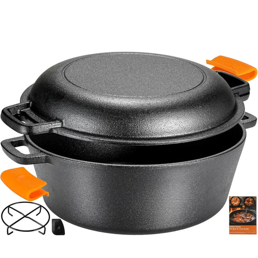 Preseasoned Cast Iron Dutch Oven With Dual Loop Silicone Handles