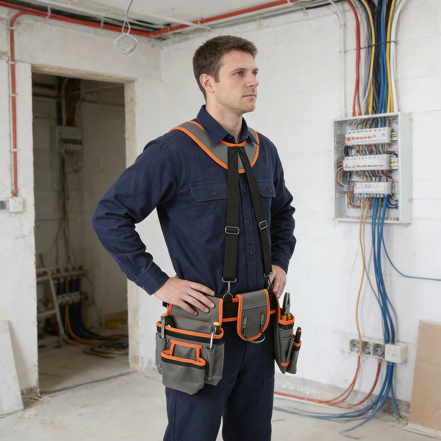 Heavy Duty Tool Belt With Suspenders For Electricians And Carpenters Adjustable Waist And Shoulder Harness