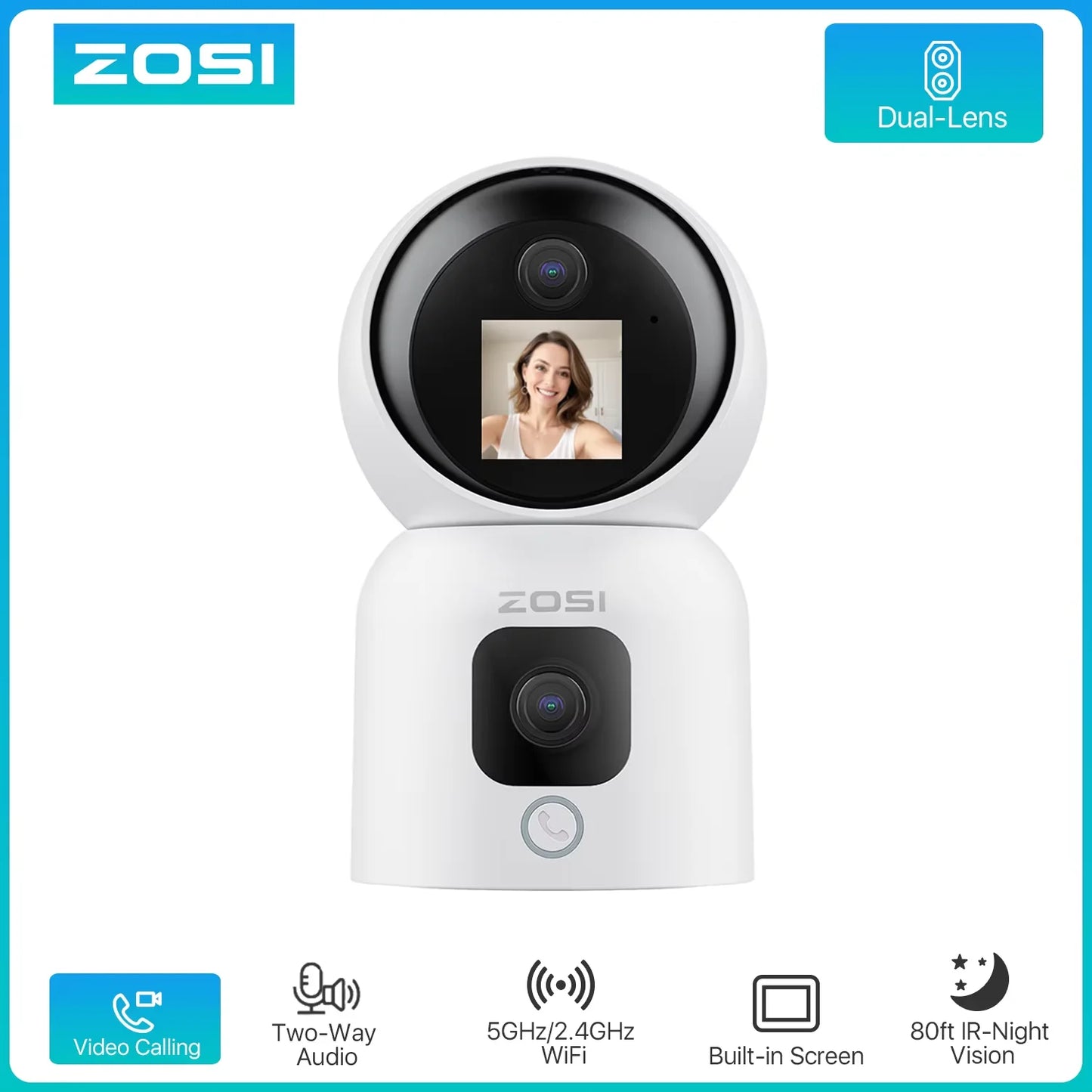 ZOSI 360 AI PTZ Security Camera With Auto Tracking Night Vision 2K Resolution Full 360 Degree Coverage