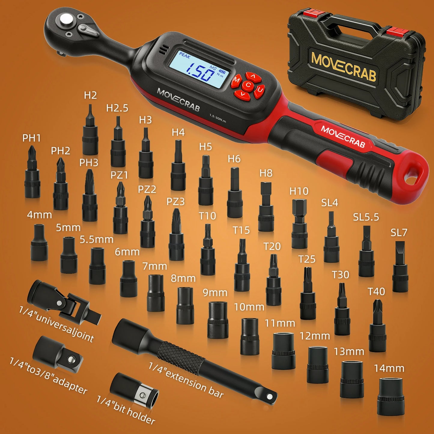 MoveCrab Torque Wrench Set With 40 Piece Socket Kit