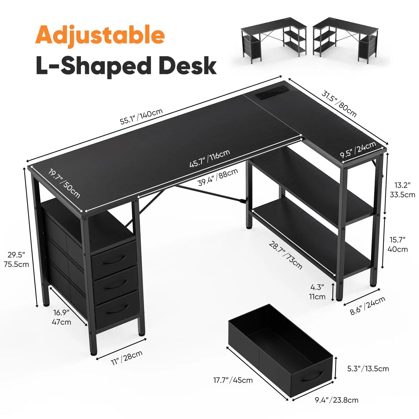 JHK L Shaped Desk With Beneficial Ergonomic Organization FacilitiesPlus PowerOutlet