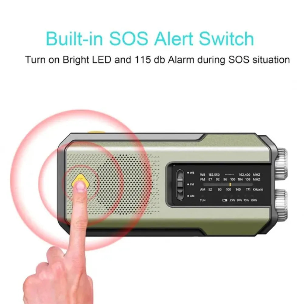 Stonego Emergency Solar Hand Crank Radio With Weather Band And USB C Charger