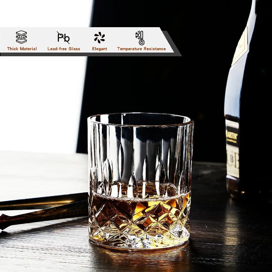 Whiskey Glass Set Of 4 Lead Free Crystal Old Fashioned Rocks Glasses For Bourbon Cognac Irish Whisky