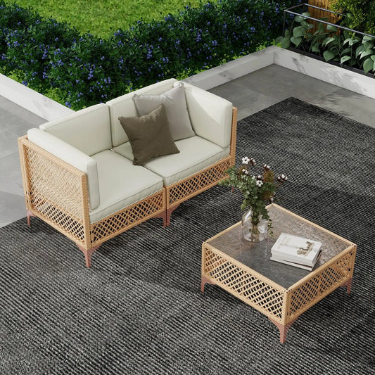 Outdoor Patio Furniture Set, Wicker Outdoor Sectional Set, Boho Patio Conversation Sectional Sofa with Large, Customized
