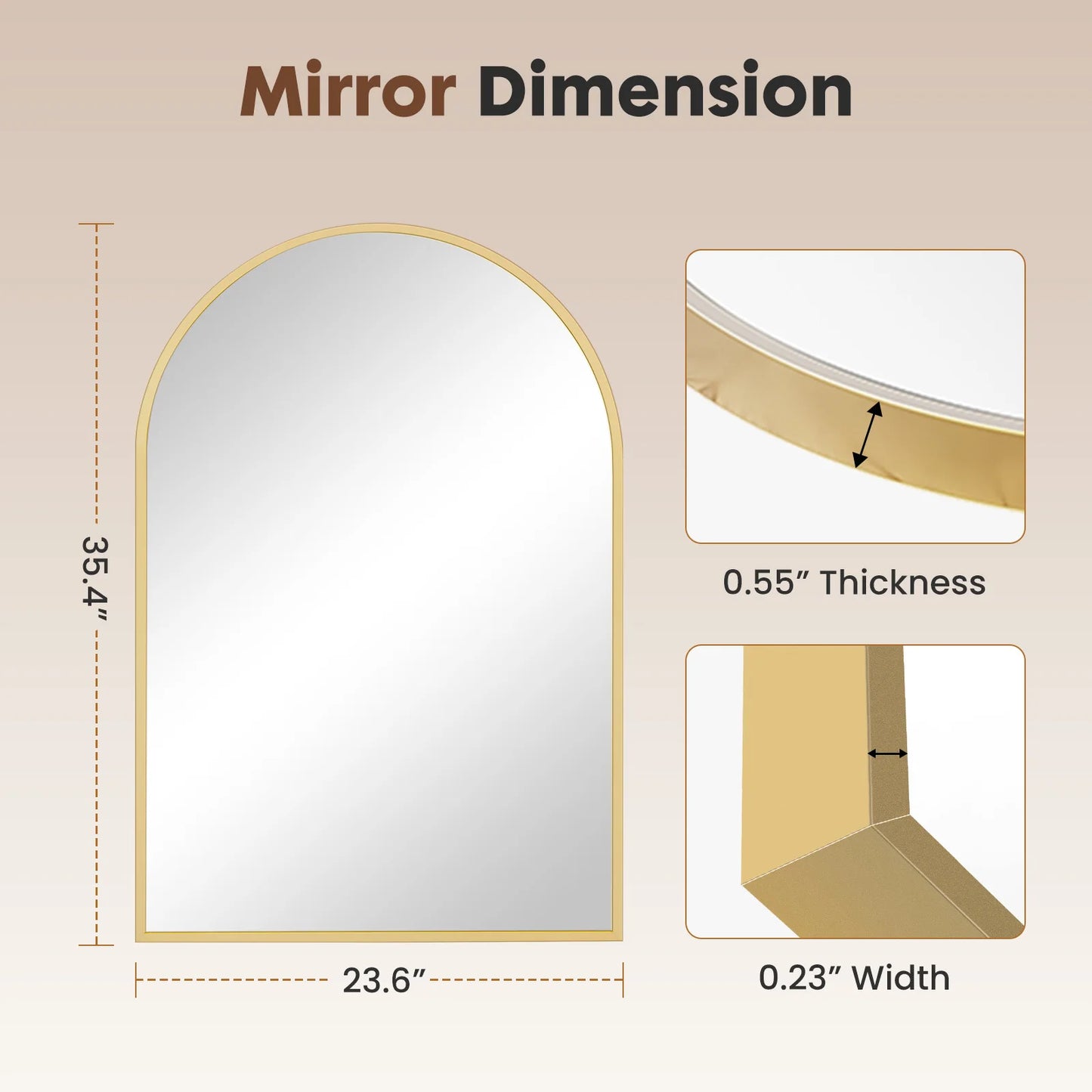 JHK Arched Metal Framed Bathroom Mirror With Architectural Shatterproof Glass For Crystal Clear Reflections