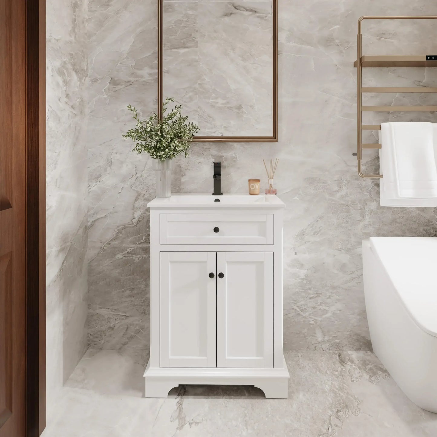 24" 30" 36" Painted Surface Raised Arch Feet Soft Closing Doors Vintage Bathroom Vanity Storage Cabinet with Sink