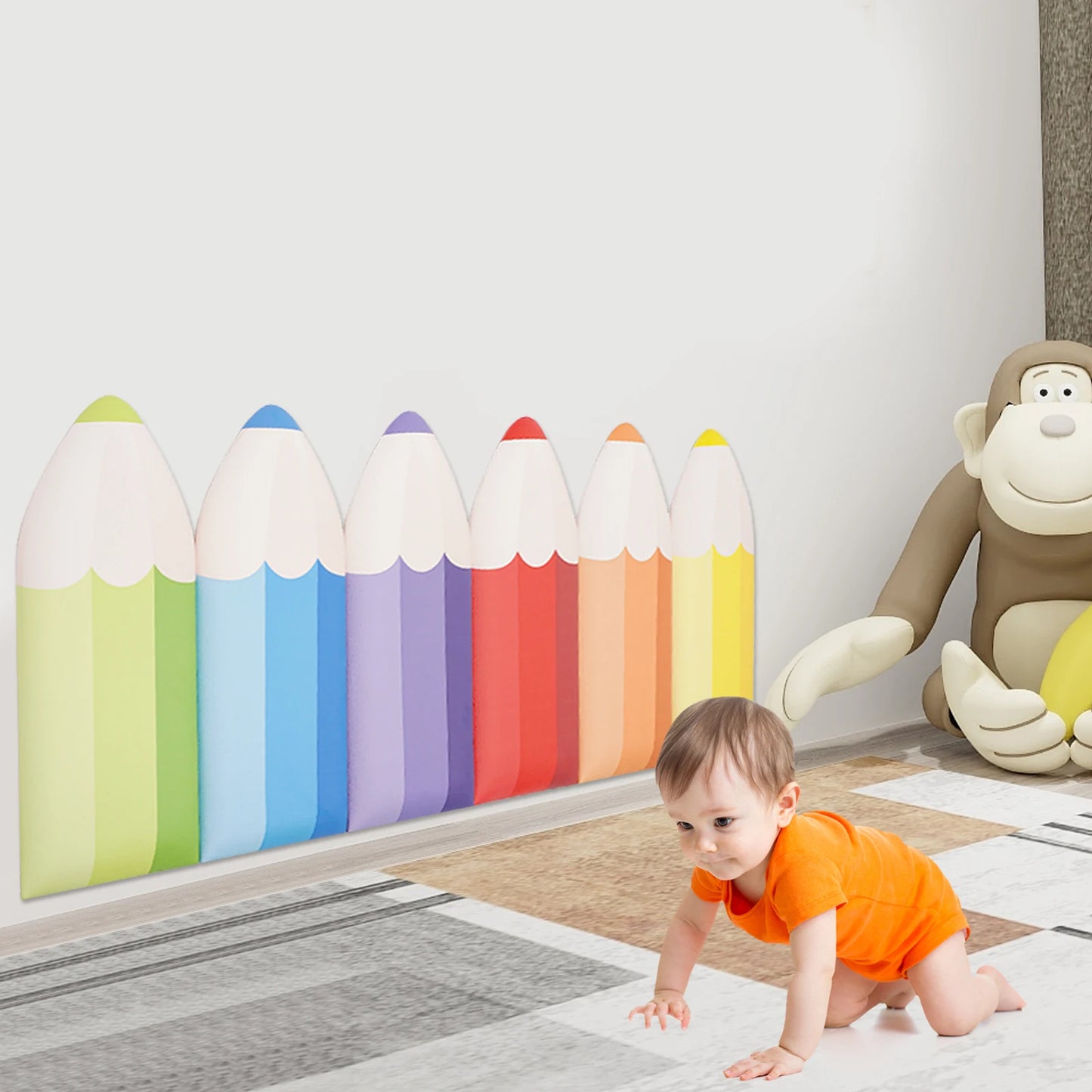 3D Pencil Shaped Wall Padding for Kids Playroom Wall Protection