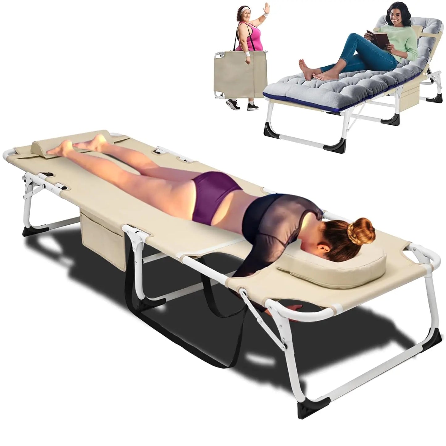 4-In-1 Outdoor Lounge Chair With Face Holes For Tanning Heavy-Duty Recliner Weather-Resistant For Poolside And RV