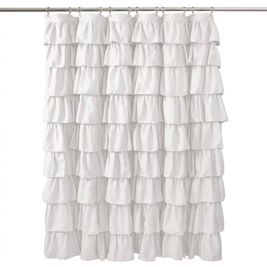 Ruffle Shower Curtain Floral Textured Vintage Chic Farmhouse Cottage Core Bathroom Decor
