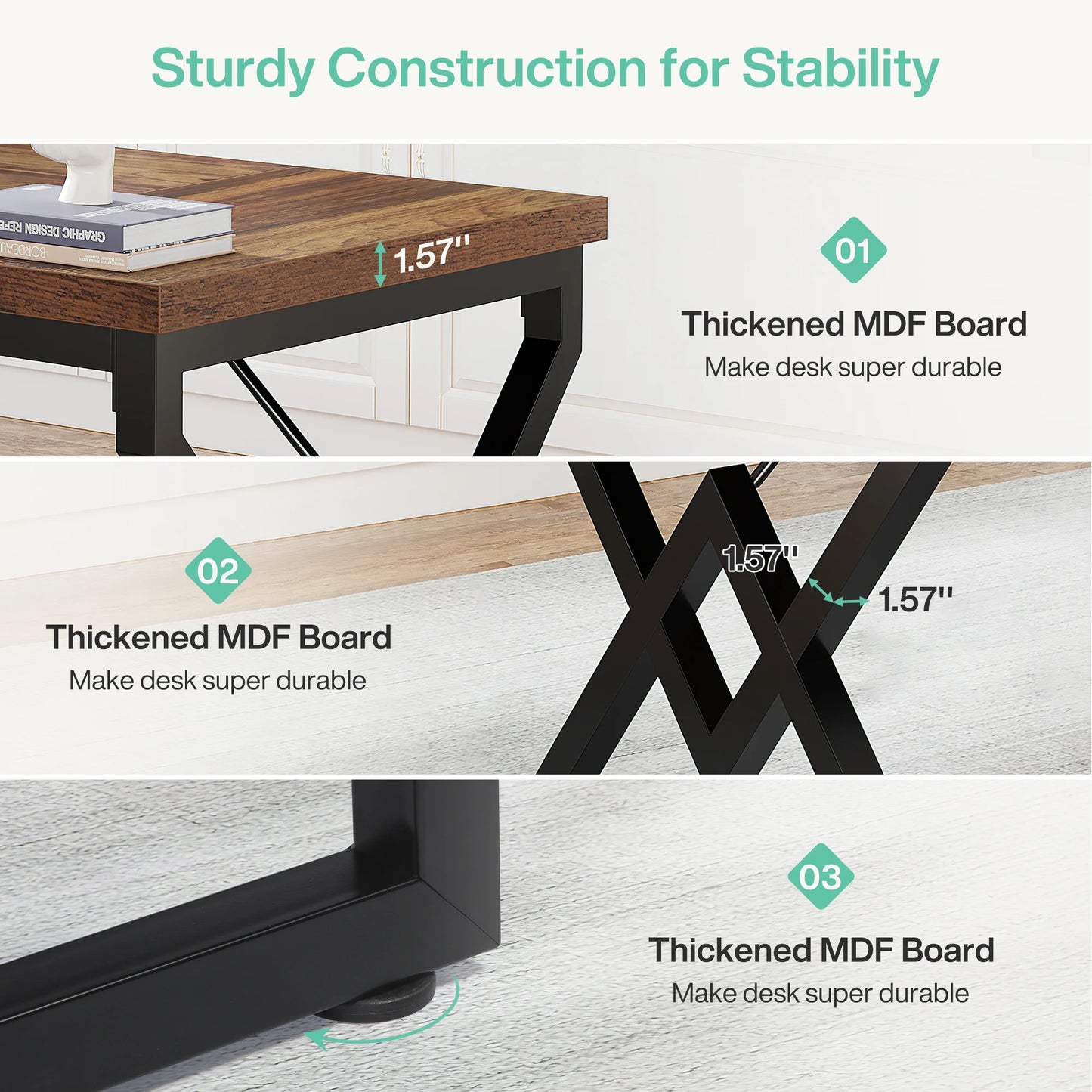 Tribesigns Industrial Executive Desk With Thick Tabletop And Metal Frame 63 Inch Long Computer Desk